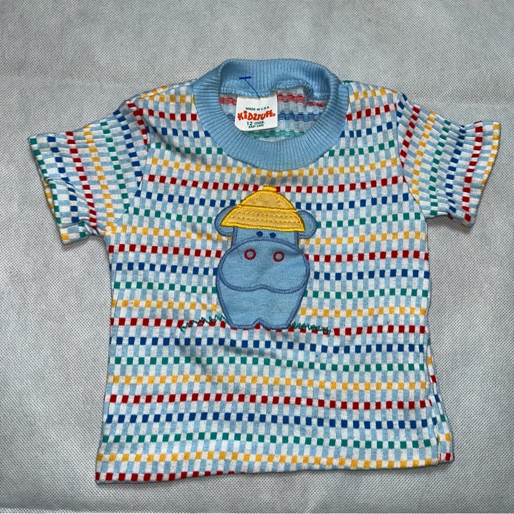 Kidstuff vintage hippo embroidered knit colorful top size 12 months